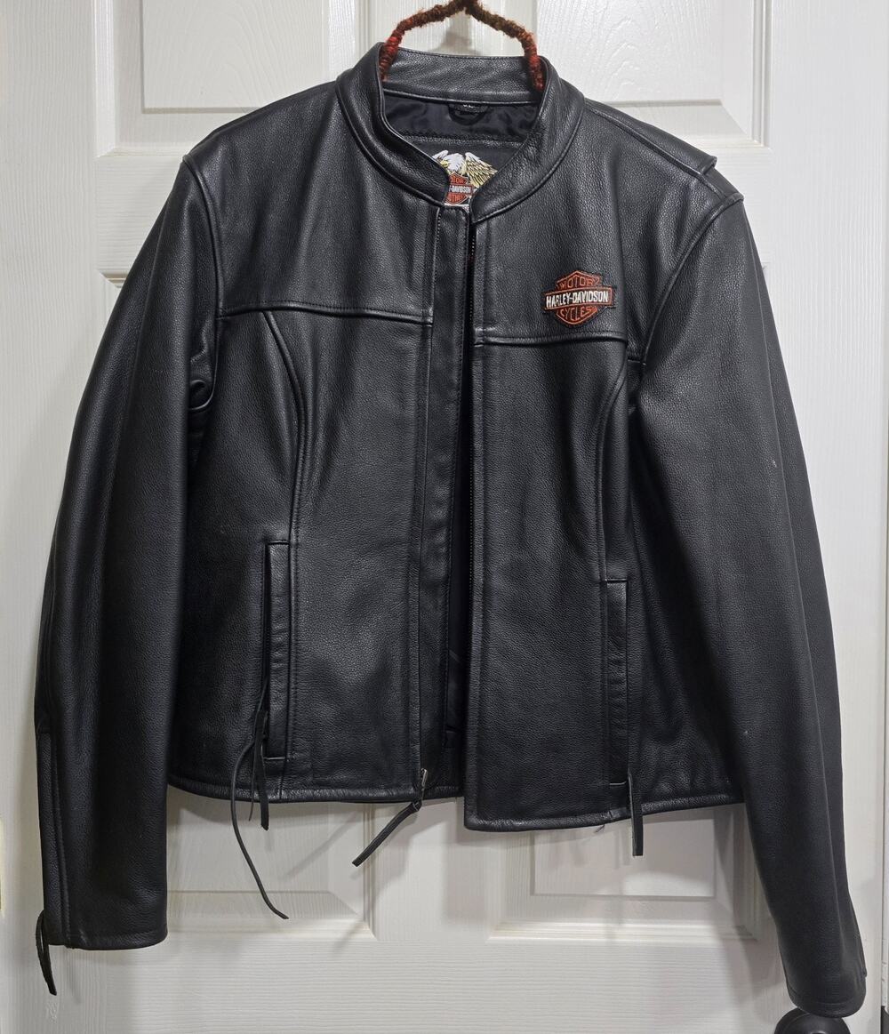 Harley Davidson Womens XL Leather Motorcycle Jacket Black Bar & Shield